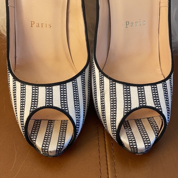 Christian Louboutin Black and White Pinstripe Mary Janes, Size 37 (runs small) - Picture 2 of 15